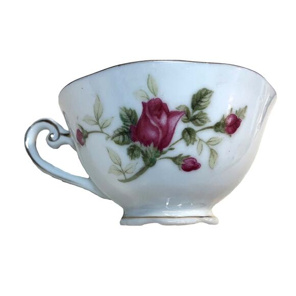 Fine Bone China Tea Cup Pink Rose Bud Pattern English White Gold Rim Delicate - Picture 1 of 12